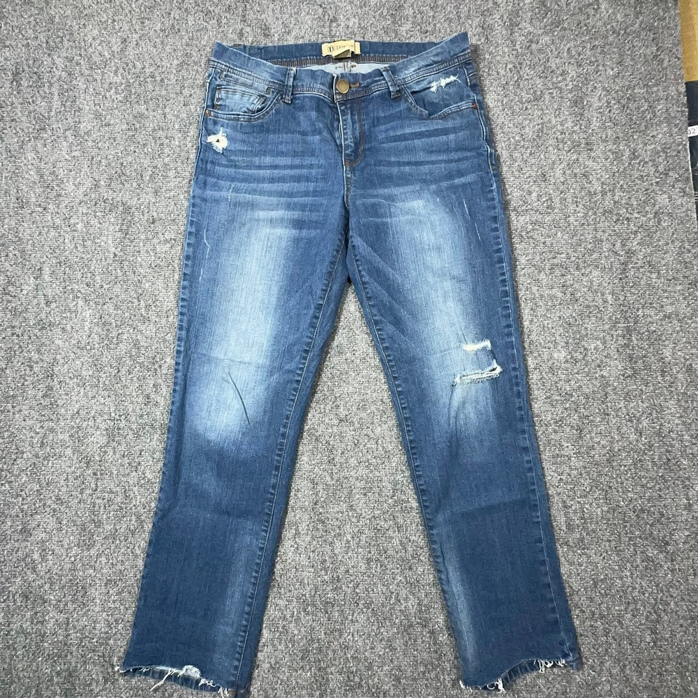 Democracy Girlfriend Distressed Blue Jeans Raw Hem B1242O3JB Womens 10